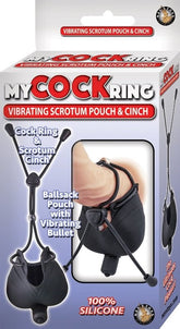 Vibrating Scrotum Pouch with Cinch Stretchy Cock Rings
